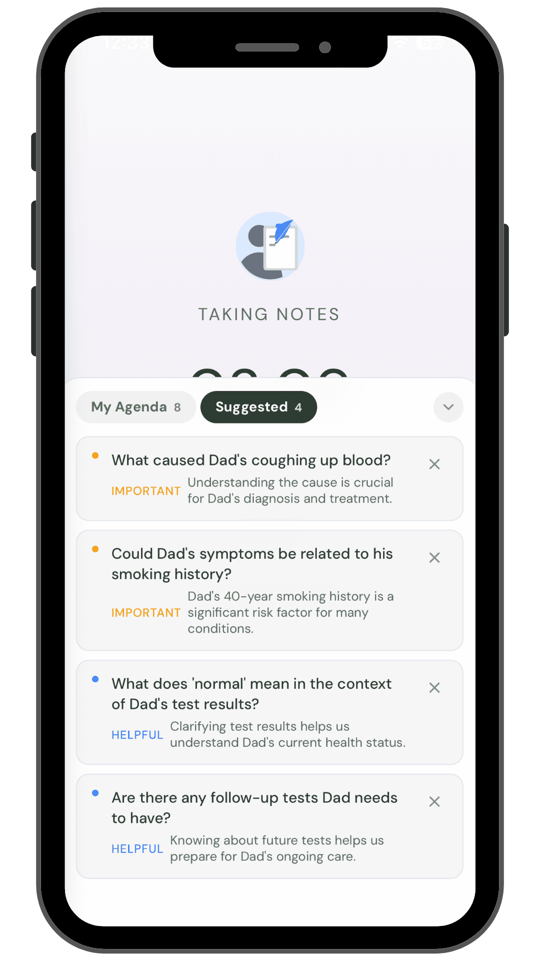 Visit Companion showing real-time visit question suggestions