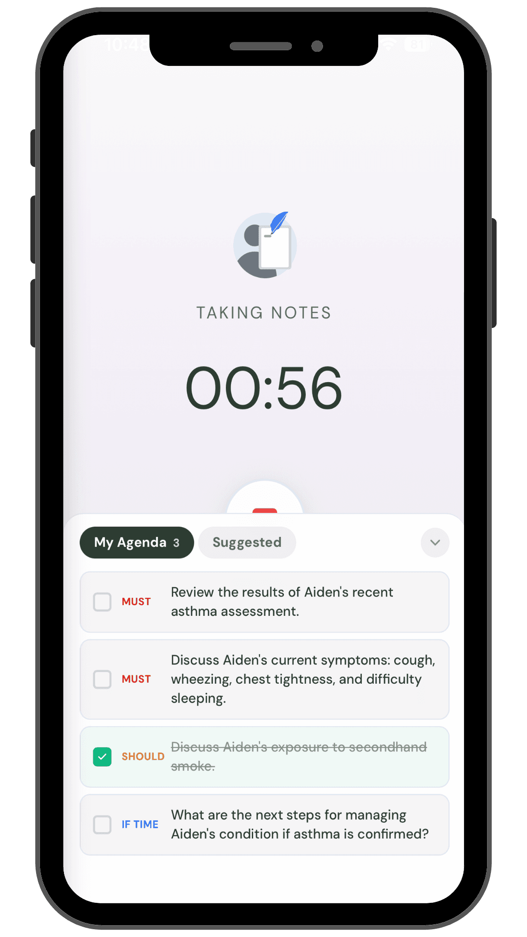 A Visit Companion agenda with items prioritized as Must, Should, and If time