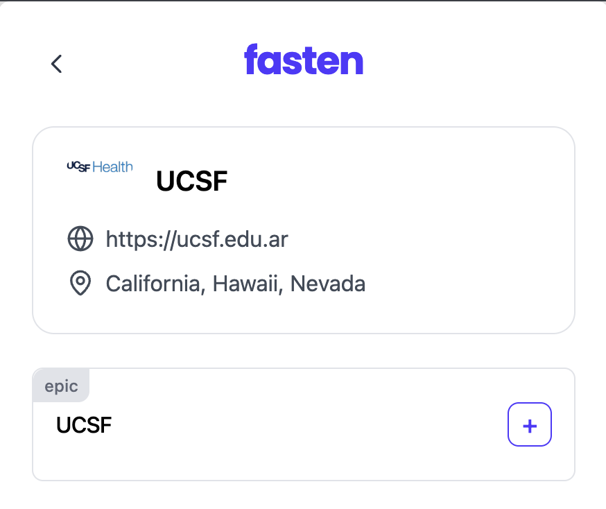 UCSF system detail in Fasten with an epic tag and an add button